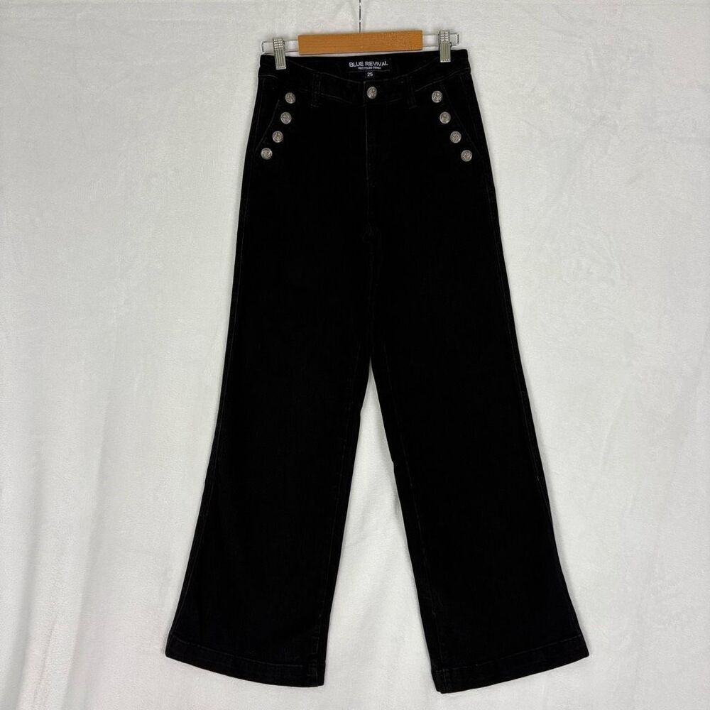 Blue Revival Free People Black‎ High Waisted Wide Leg Jeans Size 25